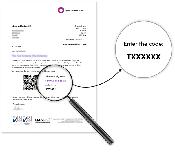 Image of a letter pointing to where the short code can be found